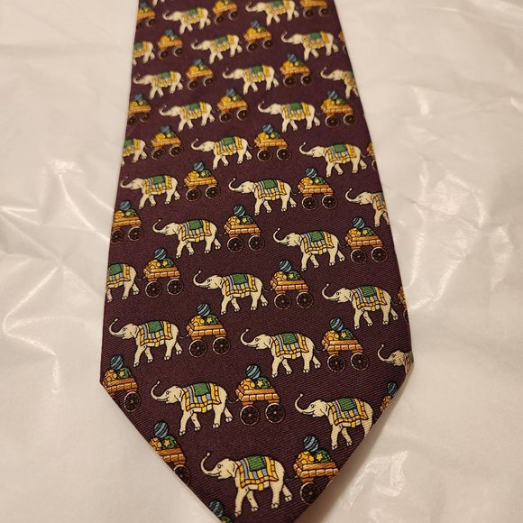 Brooks Brothers 100% Silk Tie - Circus Elephants on Burgundy - Picture 1 of 8